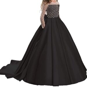 Beaded Formal Dress, Black & White Girls Size 10